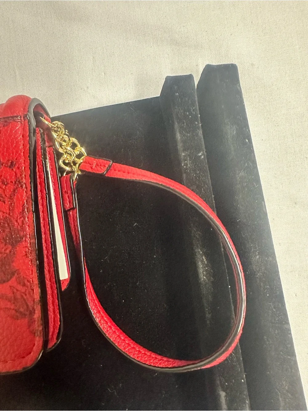 Victoria’s Secret Red Floral Leather Wristlet  Bag